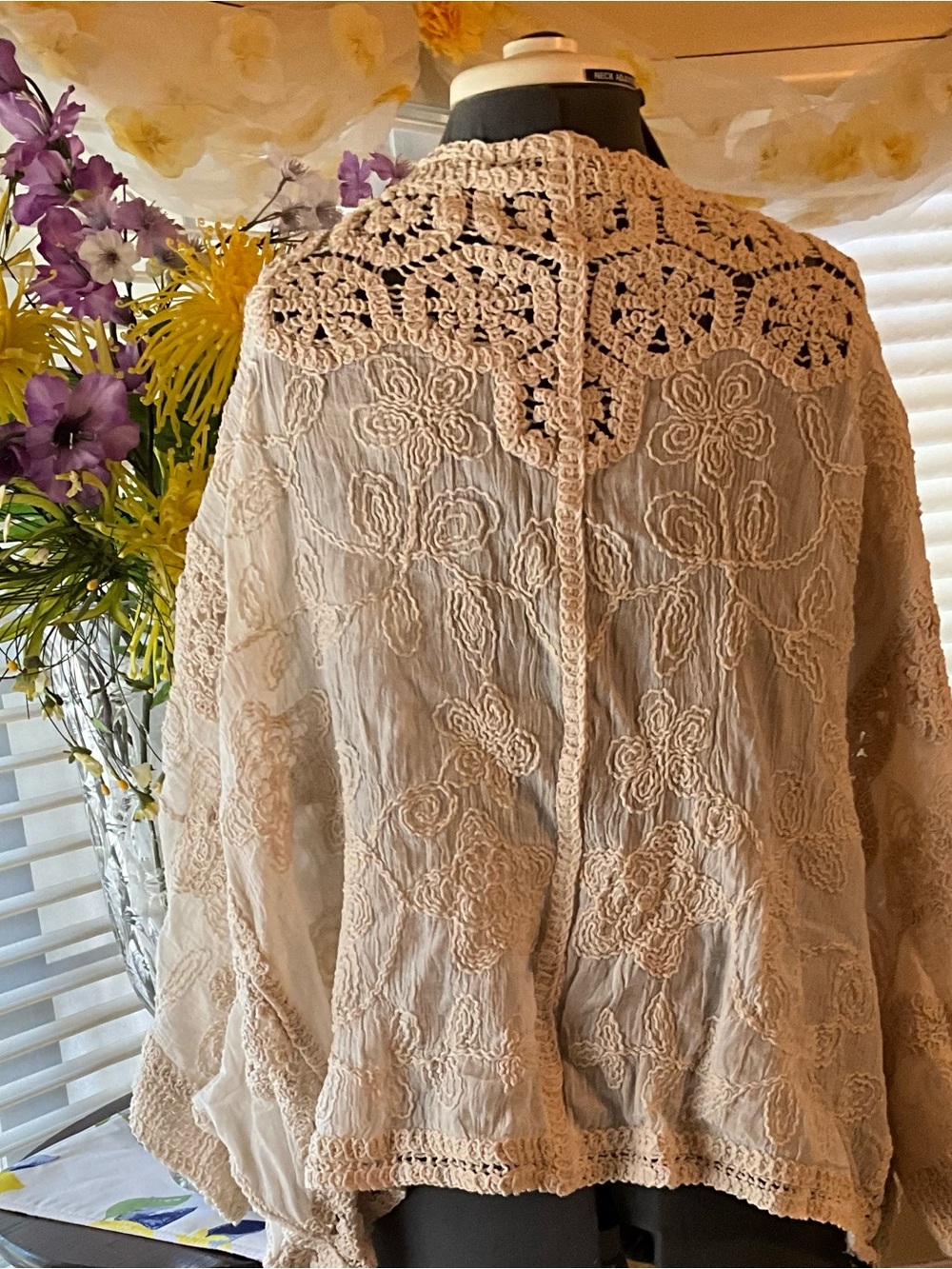 Boho Crochet Trim Cream Women's Sweater Jacket - Picture 2 of 4